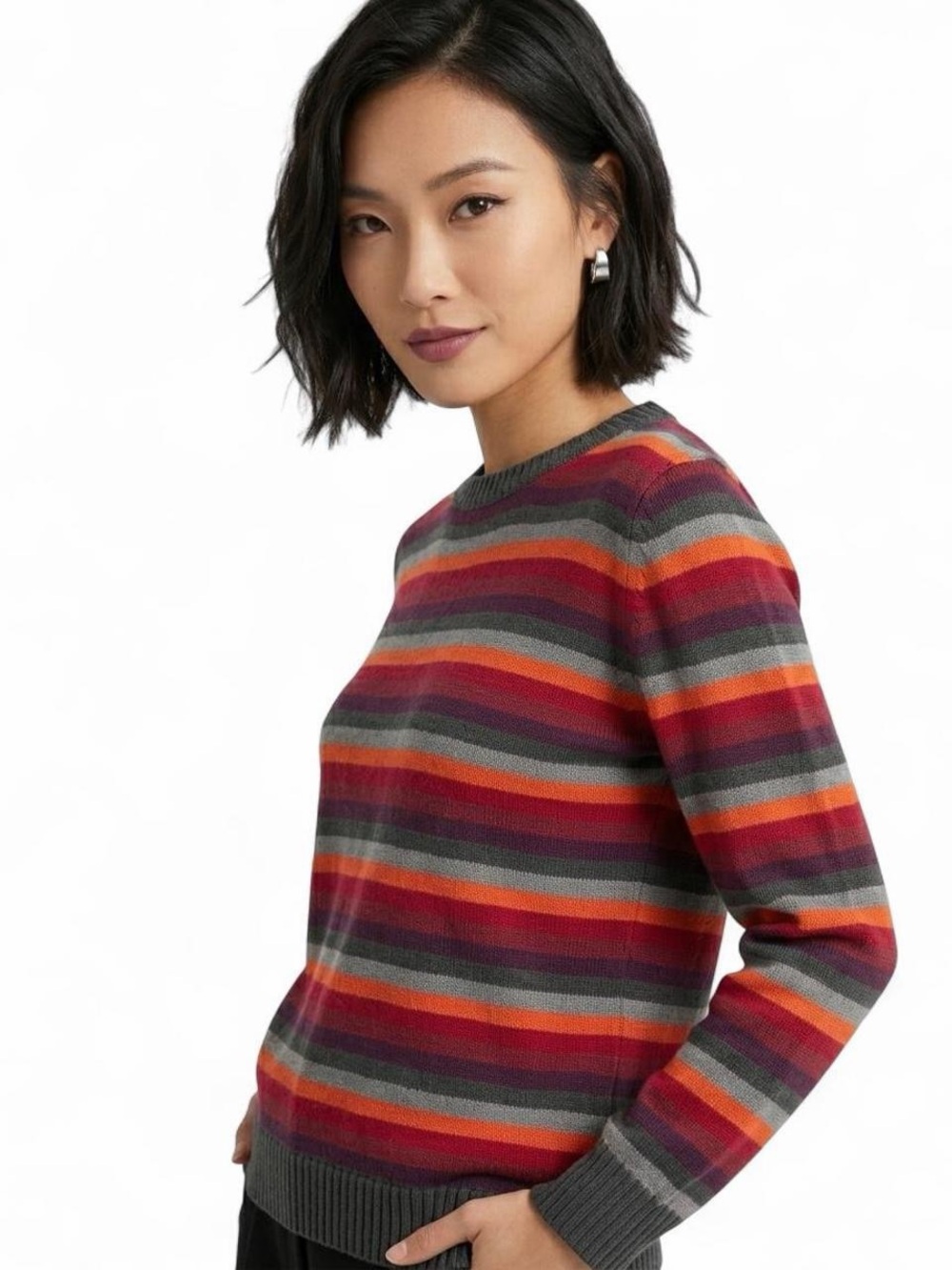 St. John’s Bay Multicolor Striped Knit Sweater Retro Cozy Pullover